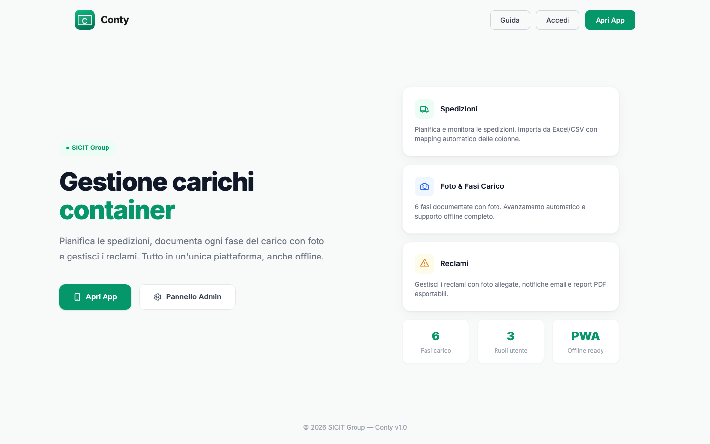 Landing page di Conty