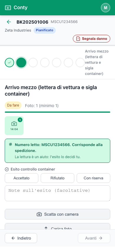 Il numero letto corrisponde alla spedizione