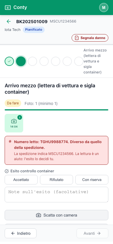 Il numero letto è diverso da quello atteso
