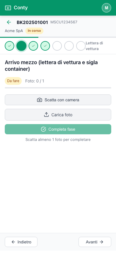 Wizard di carico nell'app mobile